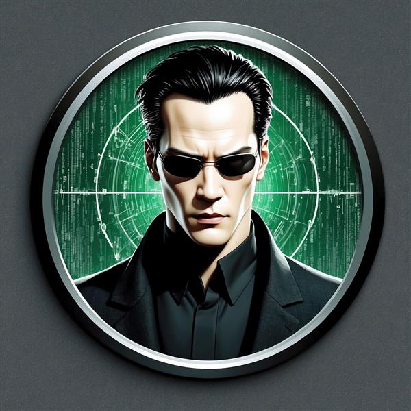 لوگو و آواتار دایره‌ای ماتریکس با چهره نئو مناسب برای برچسب دیواری و تزئینات اتاق گیمینگ