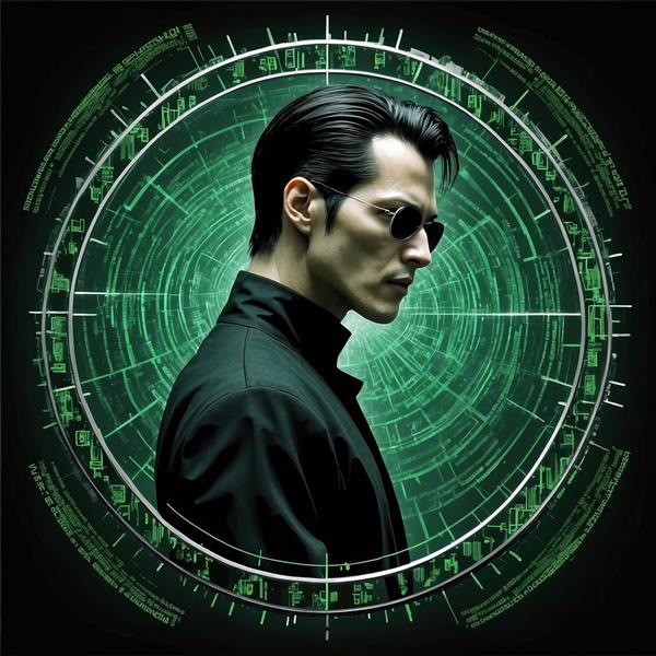 طرح عمودی ماتریکس و کیانو ریوز برای چاپ پرده تصویری و پوستر دیواری اتاق نوجوان با تم تیره و سبز