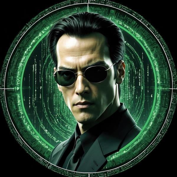 پوستر دیواری با کیفیت بالا از کیانو ریوز در نقش نئو مناسب برای پشت میز مدیریت و سالن‌های کنفرانس