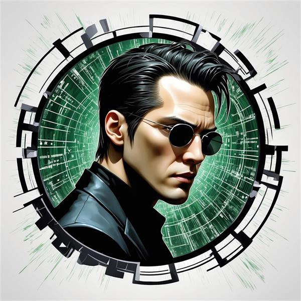 تصویر سه‌بعدی نئو از فیلم ماتریکس ویژه پوستر دیواری کافی‌شاپ و محیط‌های جوان‌پسند با تم سیبرپانک