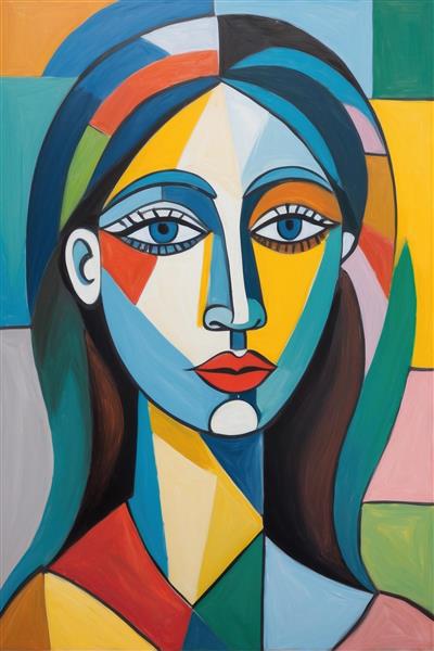 پوستر دیواری چهره زن مدرن با خطوط هندسی الهام گرفته از نقاشی‌های پابلو پیکاسو ویژه کافه و اتاق خواب