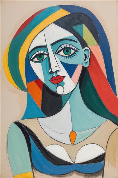 پرتره مدرن زن با خطوط منحنی به سبک کوبیسم پیکاسو ویژه چاپ روی دفترچه، ماگ و پوسترهای فانتزی