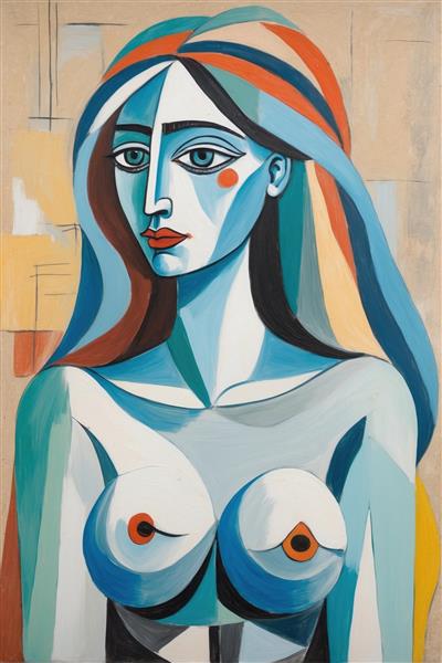 تابلو نقاشی انتزاعی پیکره زن به سبک کوبیسم و پیکاسو مناسب برای اتاق خواب مستر و دکوراسیون دیوار حمام لوکس