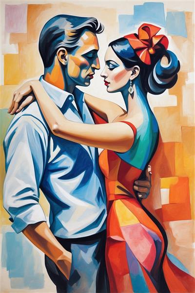 تصویر باکیفیت آغوش عاشقانه به سبک نقاشی‌های مدرن پیکاسو مناسب قاب دکوراتیور و پوستر دیواری سه بعدی اتاق خواب و سالن نشیمن