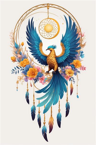 طرح دریم کچر با چمشروش (پرنده محافظ) و المان‌های طلایی ایده مدرن برای کاغذ دیواری اتاق خواب و دفتر کار