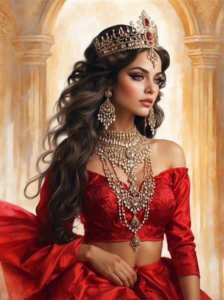 پرتره نیم‌رخ ملکه ایرانی با جواهرات پرزرق و برق ویژه تابلوهای دکوراتیو لوکس در لابی هتل و تالارهای تشریفات