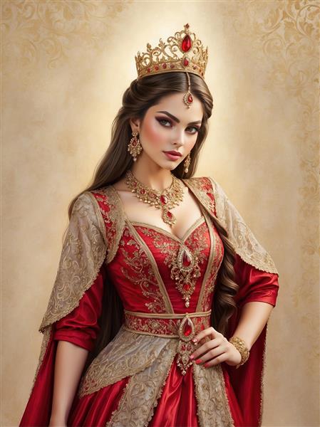 طرح تلفیقی سنت و مدرنیته از زن ایرانی با لباس مجلل ویژه پوستر دیواری اتاق مطالعه، کتابخانه و محیط‌های فرهنگی