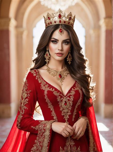 تصویر سازی چهره دختر زیبای ایرانی با استایل سلطنتی و تاج مرصع برای پوستر دیواری اتاق خواب مستر و کاور دفترچه و سالنامه
