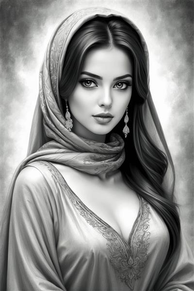 پوستر سیاه قلم چهره بانوی اصیل ایرانی با نگاه خیره؛ ایده جذاب برای طراحی داخلی اتاق نشیمن و سالن‌های زیبایی لوکس