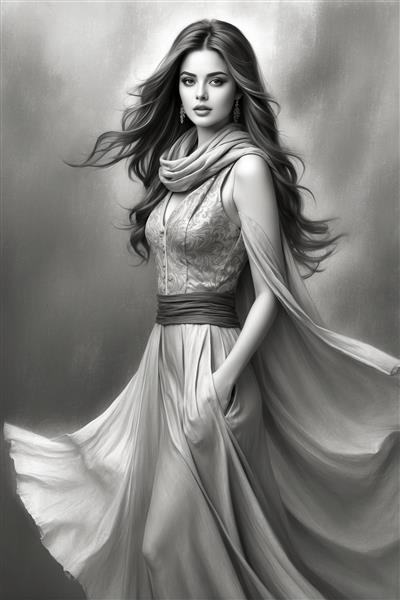 طراحی هنری چهره دختر ایرانی با ترکیبی از خطاطی و نقاشی برای دیوارپوش کافه و محیط‌های فرهنگی