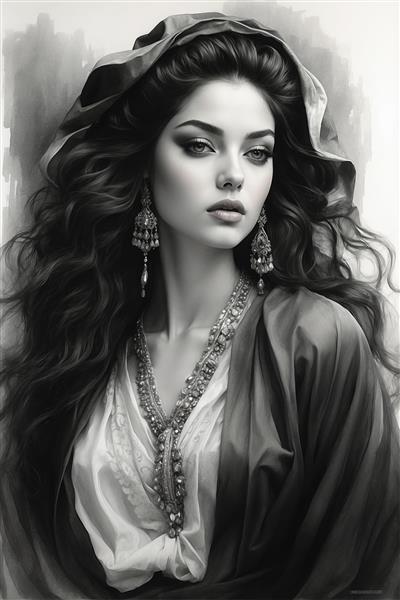 تابلو دکوراتیو چهره زن ایرانی با سبک نقاشی رنگ روغن برای لابی هتل و سالن‌های زیبایی لوکس