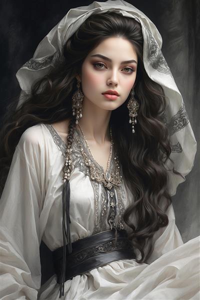 پوستر دیواری طرح نقاشی آبرنگی دختر ایرانی با تم گل گلی برای اتاق خواب دخترانه و مهدکودک