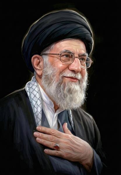 پوستر با کیفیت و رسمی حضرت آیت‌الله خامنه‌ای با دست روی سینه مناسب قاب عکس اداری و پوستر دیواری پذیرایی