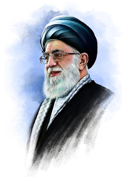 نقاشی دیجیتال آیت الله خامنه ای با عمامه تیره مناسب چاپ پوستر و دفترچه