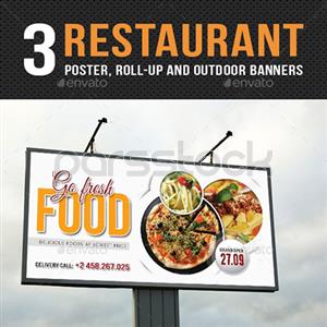 مجموعه بنرها و پوسترهای غذای رستوران 3 در 1