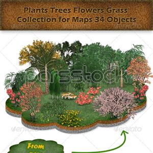 مجموعه چمن/گل/درخت/گیاه برای نقشه