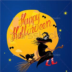 کارت های شب هالووین--جادوگر و گربه سیاه