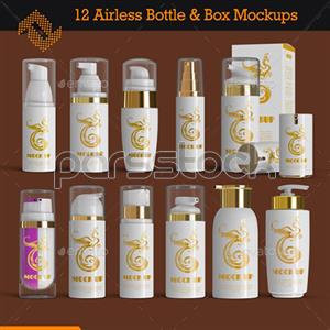 12 پانل از بطری های لوازم آرایشی و بهداشتی و جعبه موکاپ