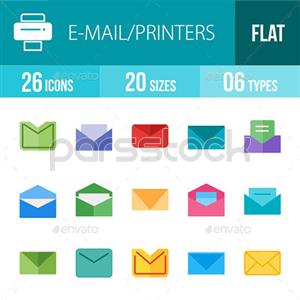 ایمیل و چاپگر - آیکون چند رنگ تکنولوژی 