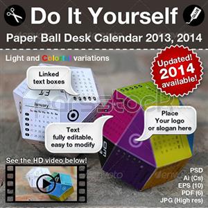 تقویم توپ کاغذی 2013, 2014 3D 3 بعدی 