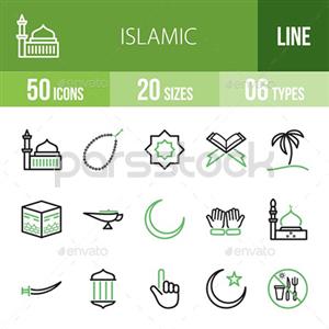 آیکون های خطوط سبز و سیاه اسلامی