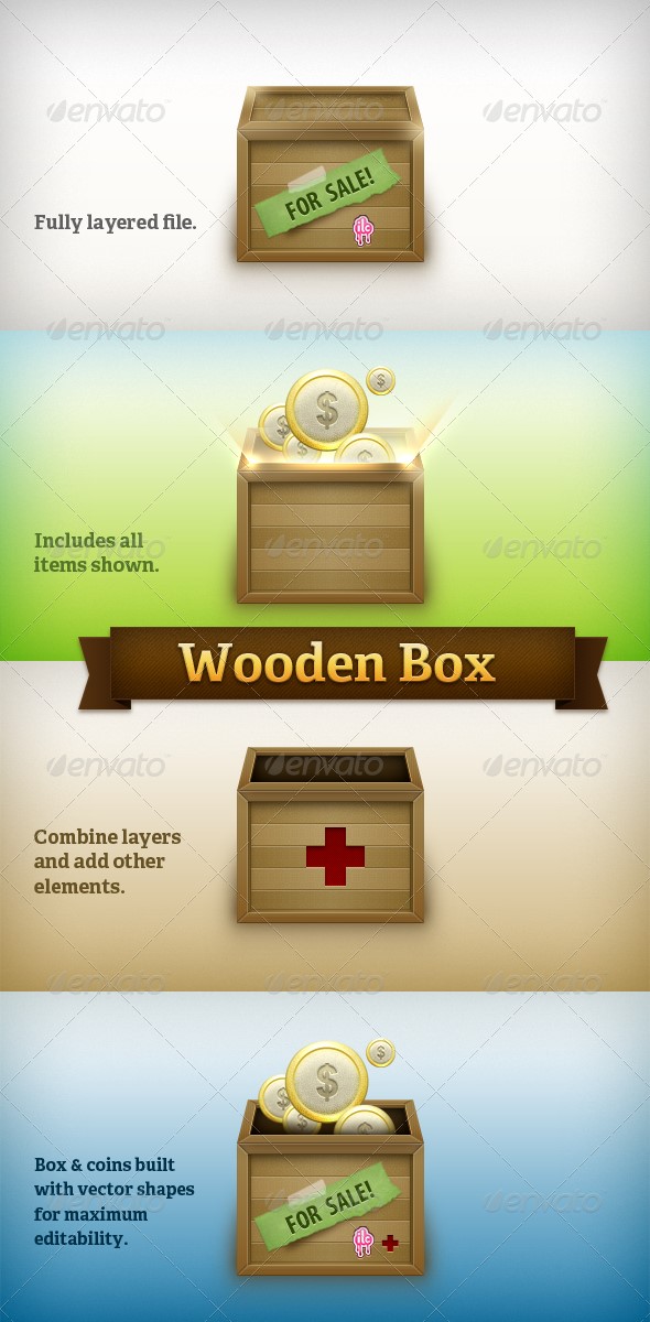 جعبه های چوبی/ صندقچه های چوبی با برچسب و سکه