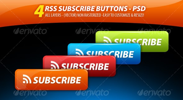 4 مجموعه دگمه های اشتراک صاف و صیقلی RSS