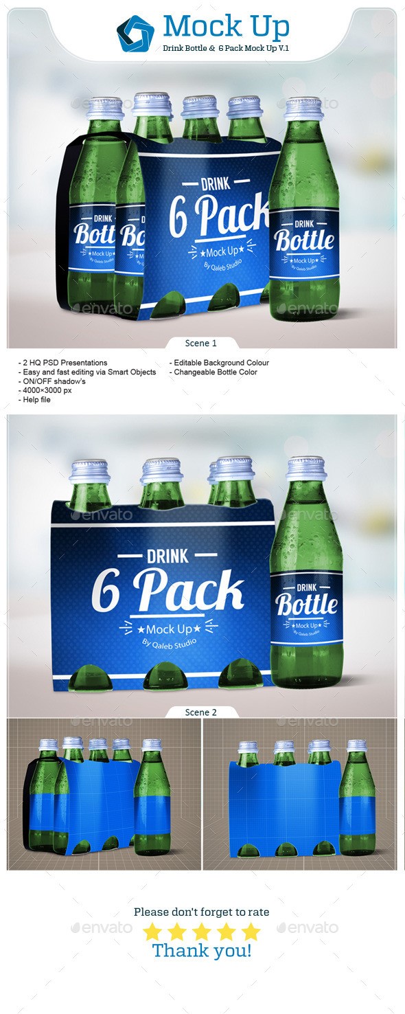 موکاپ مجموعه 6 و بطری نوشیدنی نسخه 1
