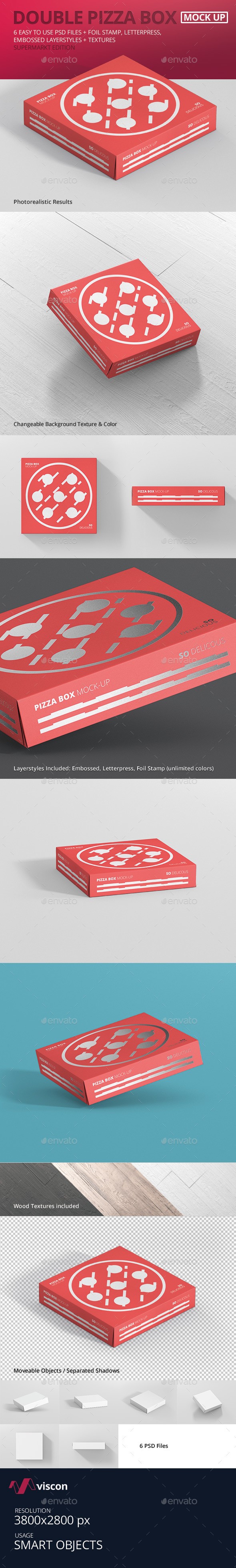 موکاپ جعبه پیتزا - نسخه جعبه دوبل سوپر مارکت