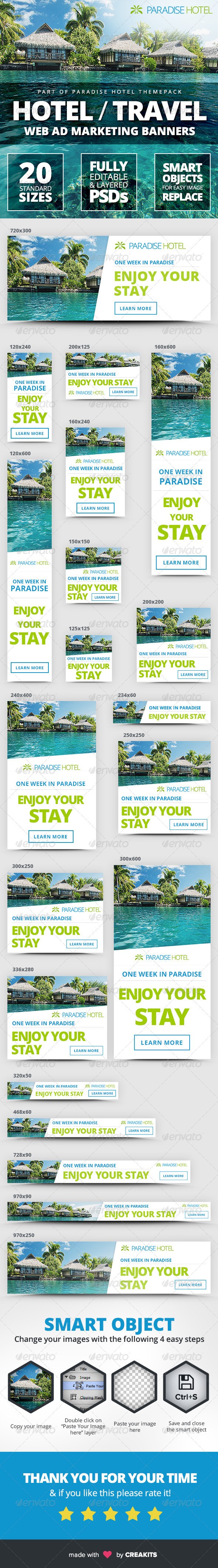 آگهی های / بنرهای بازاریابی تبلیغات هتل و سفر از طریق وب