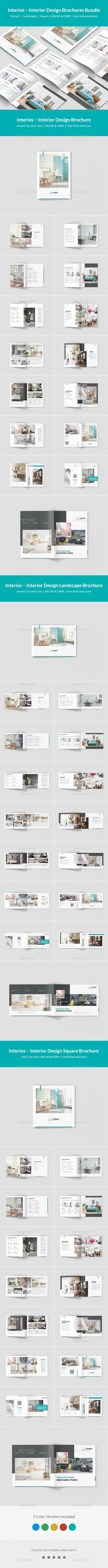 Interios – قالب مجموعه بروشورهای چاپی طراحی داخلی  3 در 1