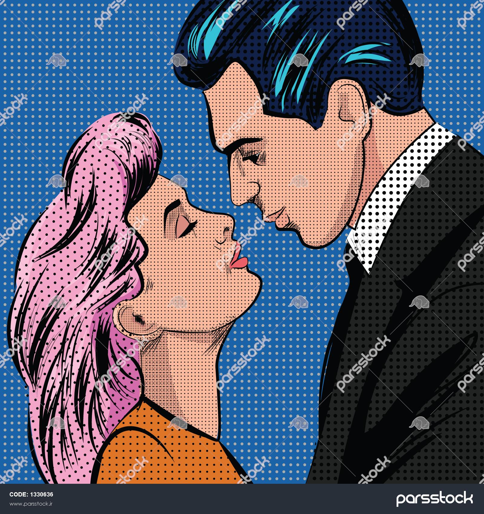 تصویرسازی سبک پاپ آرت در حال بوسیدن زوج 1330636