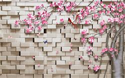 تصویر 1 از گالری عکس طرح پوستر کاغذ دیواری سه بعدی گل شکوفه ماگنولیا و دیواری آجری