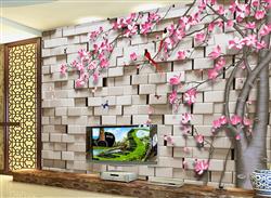 تصویر 4 از گالری عکس طرح پوستر کاغذ دیواری سه بعدی گل شکوفه ماگنولیا و دیواری آجری
