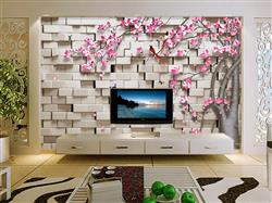 تصویر 5 از گالری عکس طرح پوستر کاغذ دیواری سه بعدی گل شکوفه ماگنولیا و دیواری آجری