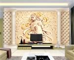 تصویر 2 از گالری عکس طرح پوستر کاغذ دیواری سه بعدی اروپایی لوکس فرشته با موهای زیبا و پریشان الهه زیبایی ونوس کنده کاری برجسته با ستون های سنگی و لمسه چرمی