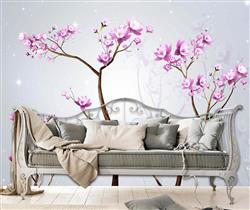تصویر 4 از گالری عکس طرح پوستر کاغذ دیواری سه بعدی جدید و مدرن شکوفه های صورتی