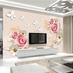 تصویر 2 از گالری عکس طرح پوستر کاغذ دیواری سه بعدی رز جنس زنبق و سوسن نقش برجسته