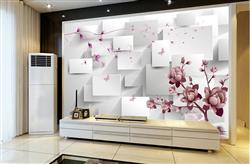 تصویر 4 از گالری عکس طرح پوستر کاغذ دیواری سه بعدی گل و مربع قرمز سیاه و سفید