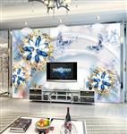 تصویر 2 از گالری عکس طرح پوستر دیواری سه بعدی گل های اروپایی ظریف پز زرق و برق آبی لاجوردی