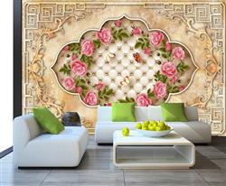 تصویر 3 از گالری عکس طرح پوستر دیواری سه بعدی گل رز روی سنگ مرمر به سبک ورساچه