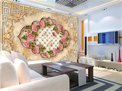 تصویر 5 از گالری عکس طرح پوستر دیواری سه بعدی گل رز روی سنگ مرمر به سبک ورساچه