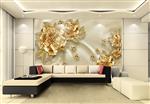 تصویر 2 از گالری عکس طرح پوستر دیواری سه بعدی لوکس اروپایی الماس و طلا گل ابریشمی طلایی و جواهر