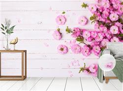 تصویر 2 از گالری عکس طرح پوستر دیواری گل های صورتی زیبا پس زمینه چوبی