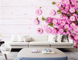 تصویر 5 از گالری عکس طرح پوستر دیواری گل های صورتی زیبا پس زمینه چوبی