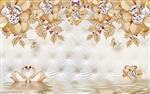 تصویر 3 از گالری عکس طرح پوستر دیواری چاپی سه بعدی گل طلایی با نگین الماس