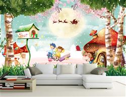 تصویر 2 از گالری عکس طرح پوستر دیواری چاپی سه بعدی اتاق کودک نقاشی زیبا از نمای جنگل و کریسمس