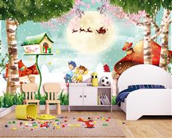 تصویر 3 از گالری عکس طرح پوستر دیواری چاپی سه بعدی اتاق کودک نقاشی زیبا از نمای جنگل و کریسمس