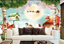 تصویر 4 از گالری عکس طرح پوستر دیواری چاپی سه بعدی اتاق کودک نقاشی زیبا از نمای جنگل و کریسمس