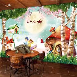 تصویر 5 از گالری عکس طرح پوستر دیواری چاپی سه بعدی اتاق کودک نقاشی زیبا از نمای جنگل و کریسمس